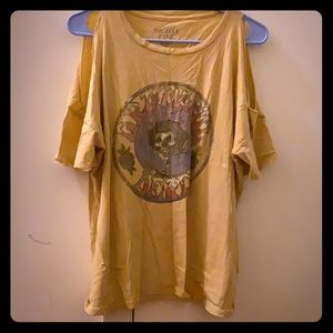 Yellow Grateful Dead cold shoulder tee